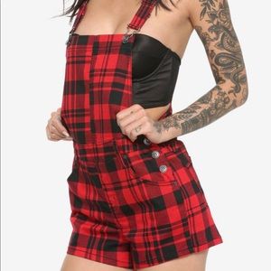 Hot Topic Black & Red Plaid Shortalls